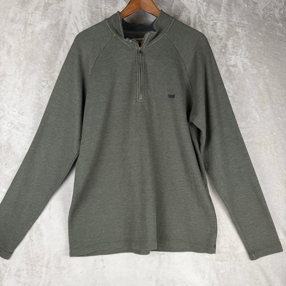 Levis Mens Olive Green Waffle Knit Quarter Zip Pullover Sweater Large